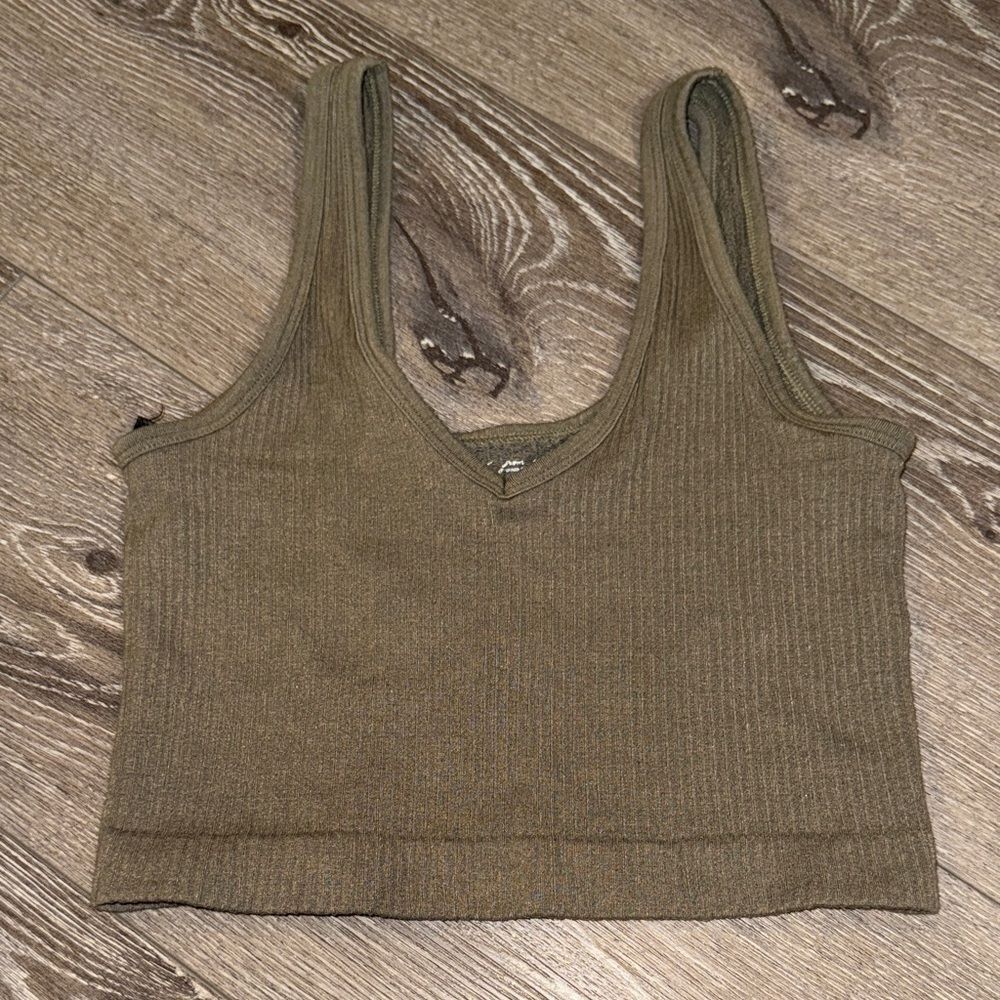 Aerie Olive Ribbed Crop Top